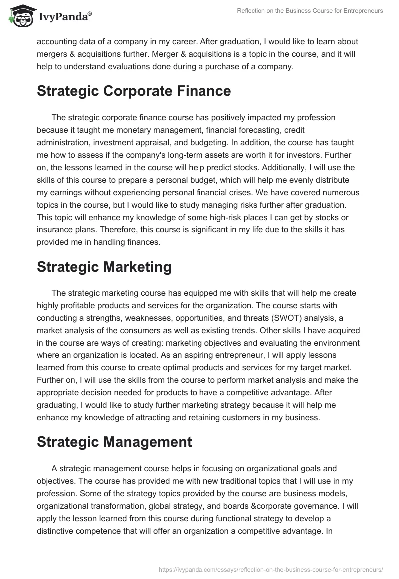 Reflection on the Business Course for Entrepreneurs. Page 3
