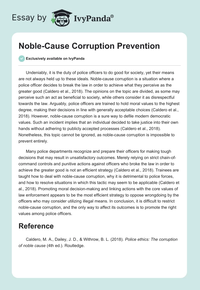 Noble-Cause Corruption Prevention. Page 1