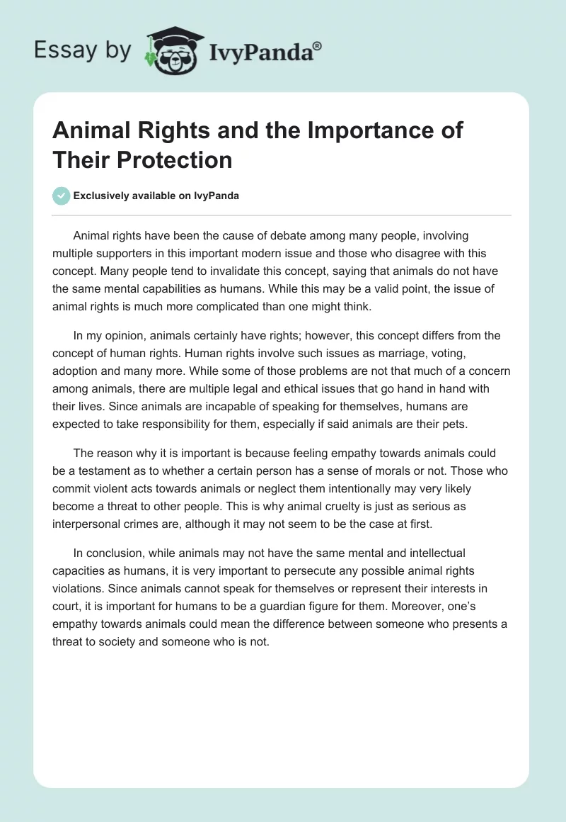 Animal Rights and the Importance of Their Protection. Page 1