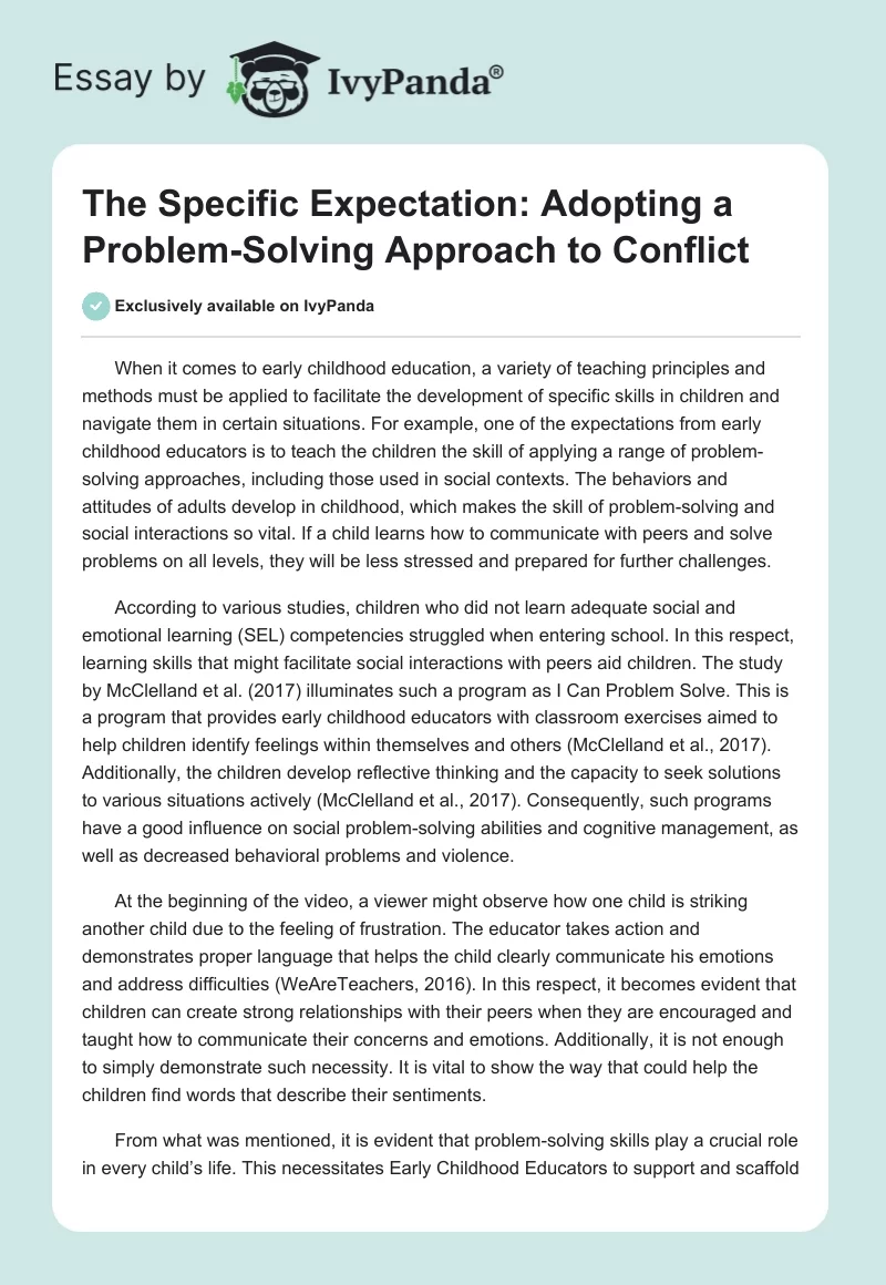 The Specific Expectation: Adopting a Problem-Solving Approach to Conflict. Page 1
