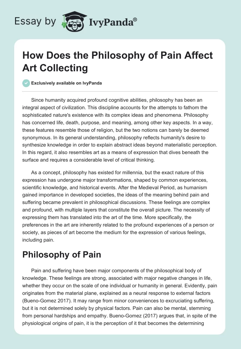 How Does the Philosophy of Pain Affect Art Collecting. Page 1
