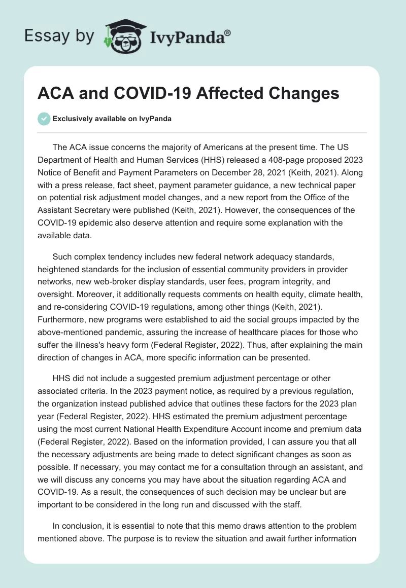 ACA and COVID-19 Affected Changes. Page 1
