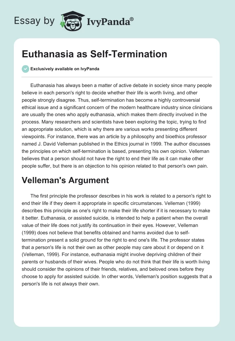 Euthanasia as Self-Termination. Page 1