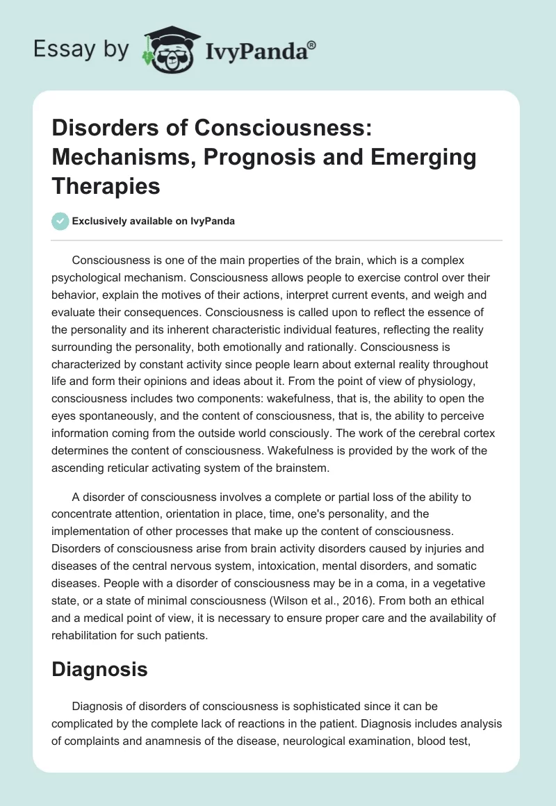 Disorders of Consciousness: Mechanisms, Prognosis, and Emerging Therapies. Page 1
