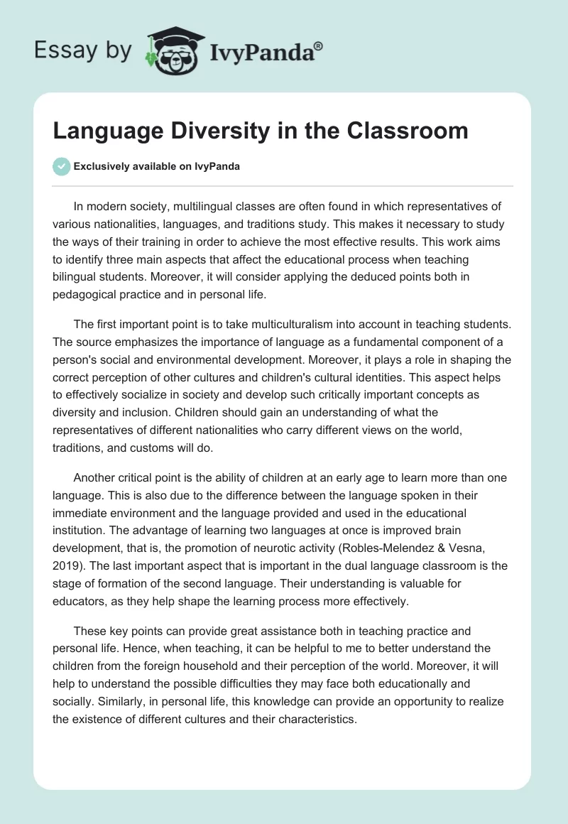 Language Diversity in the Classroom. Page 1