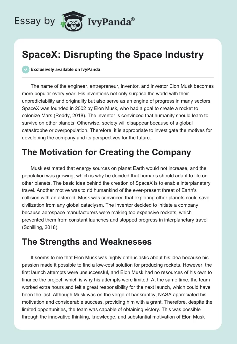 SpaceX: Disrupting the Space Industry. Page 1