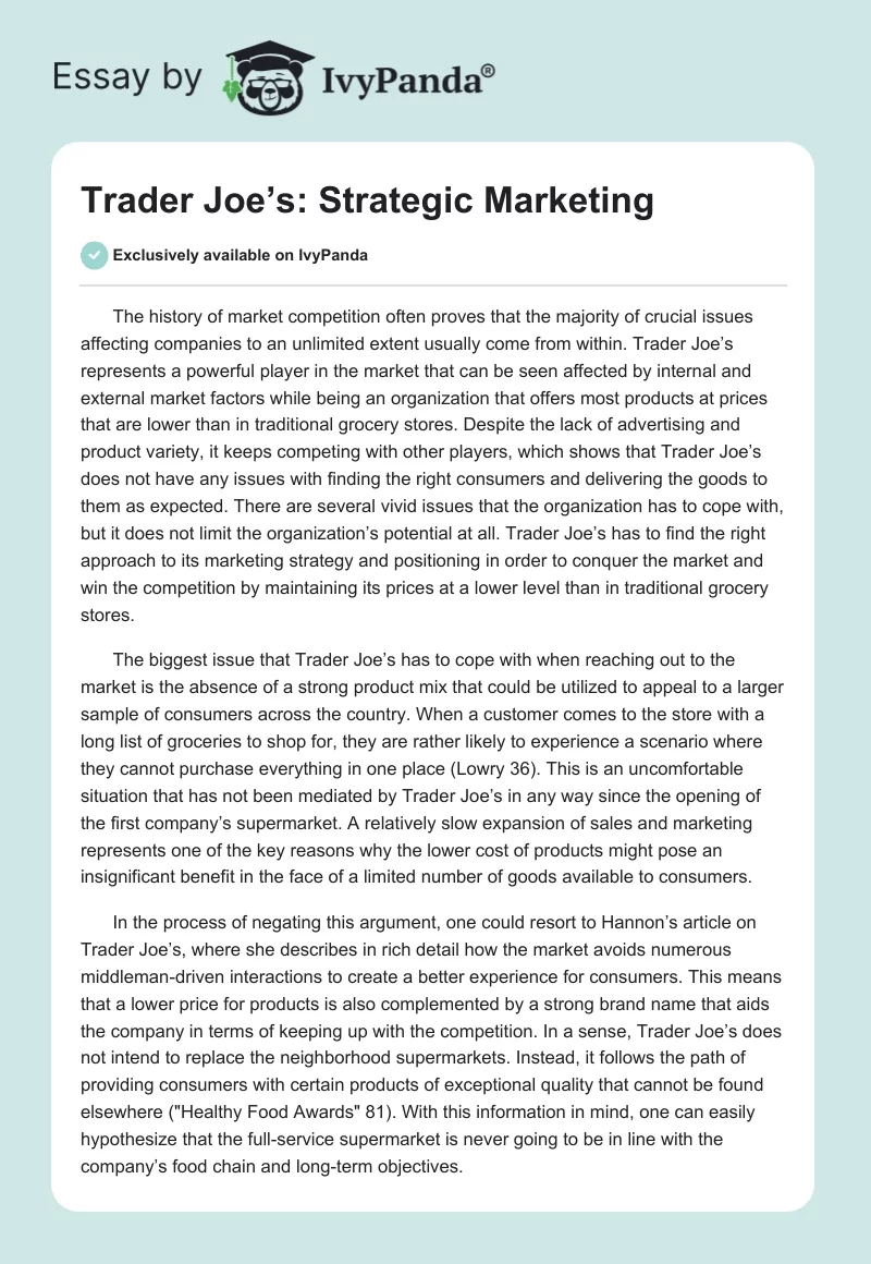 Trader Joe’s: Strategic Marketing. Page 1