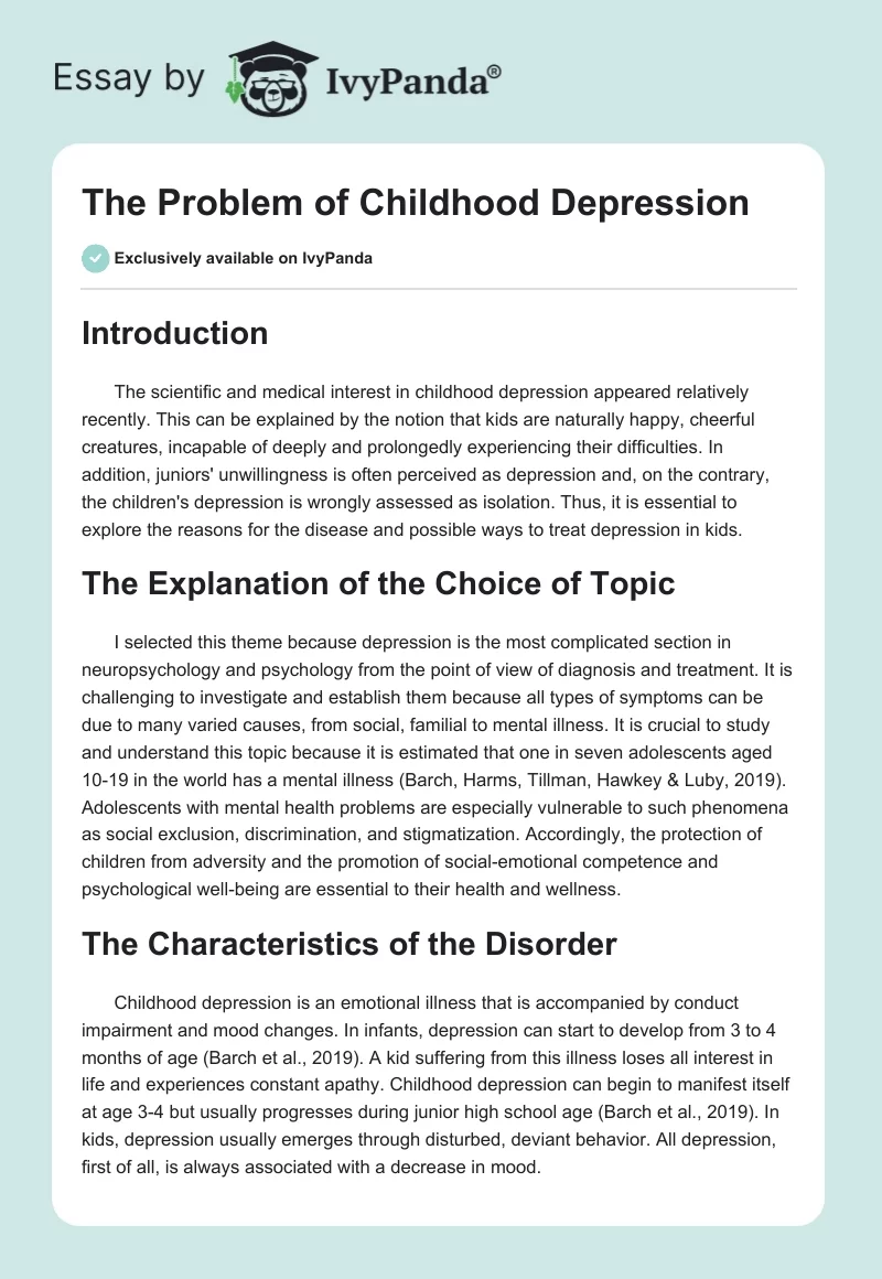 The Problem of Childhood Depression. Page 1