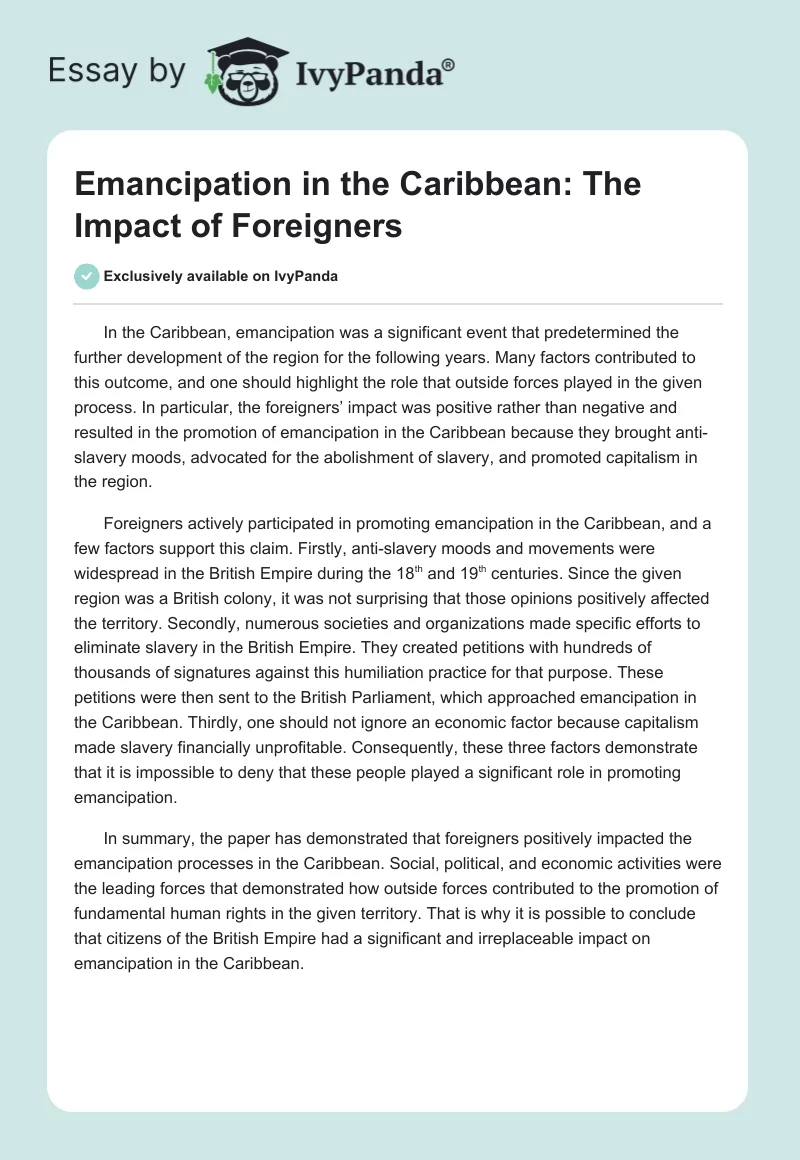 Emancipation in the Caribbean: The Impact of Foreigners. Page 1