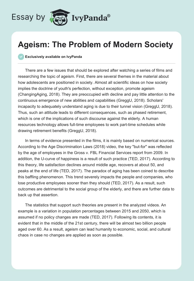 Ageism: The Problem of Modern Society. Page 1