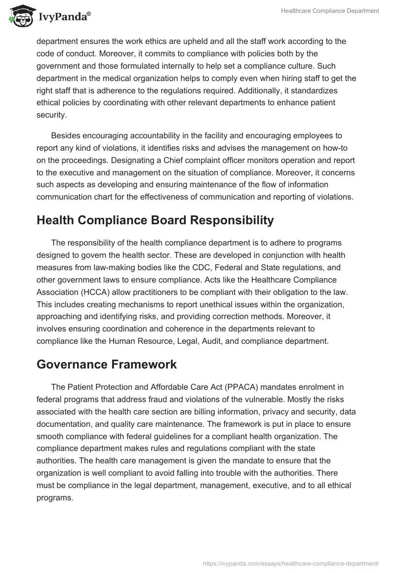 Healthcare Compliance Department. Page 2