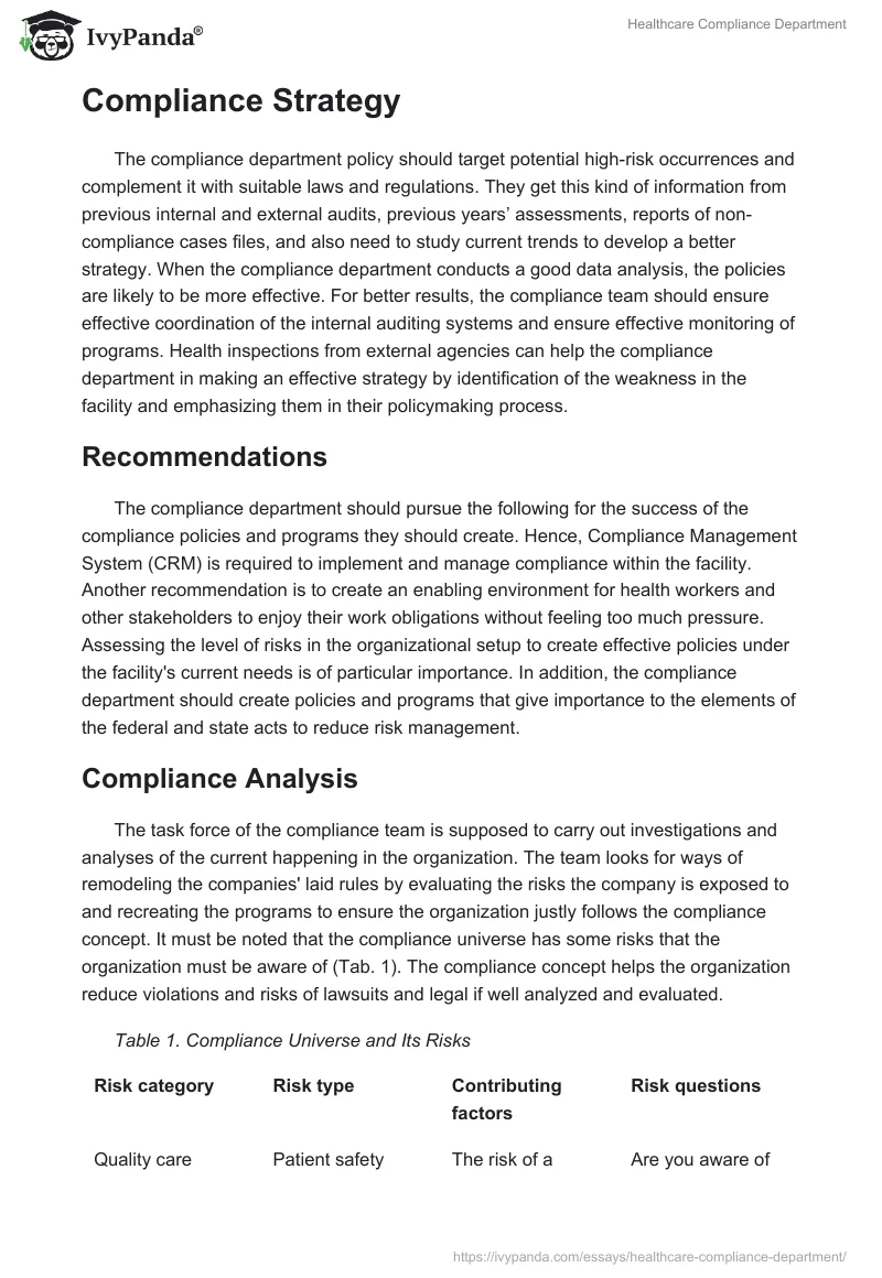 Healthcare Compliance Department. Page 3