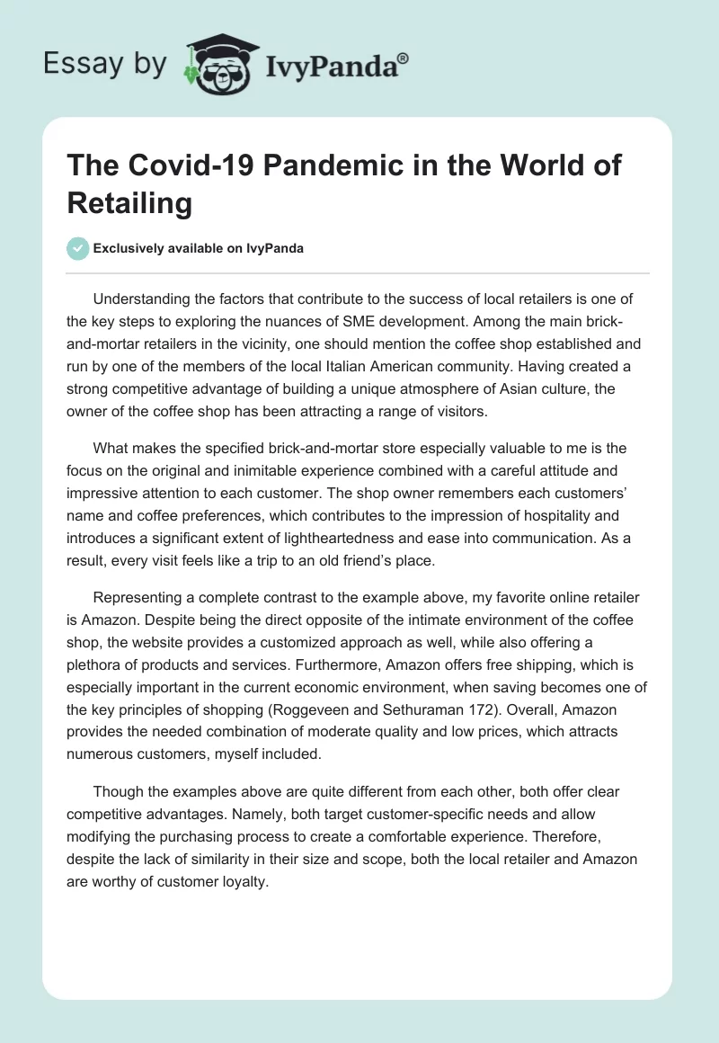 The Covid-19 Pandemic in the World of Retailing. Page 1