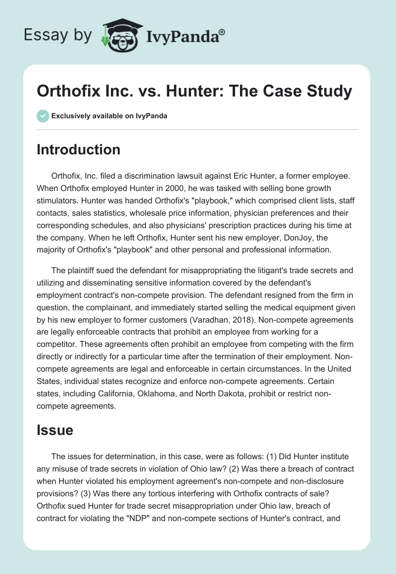 Orthofix Inc. vs. Hunter: The Case Study. Page 1