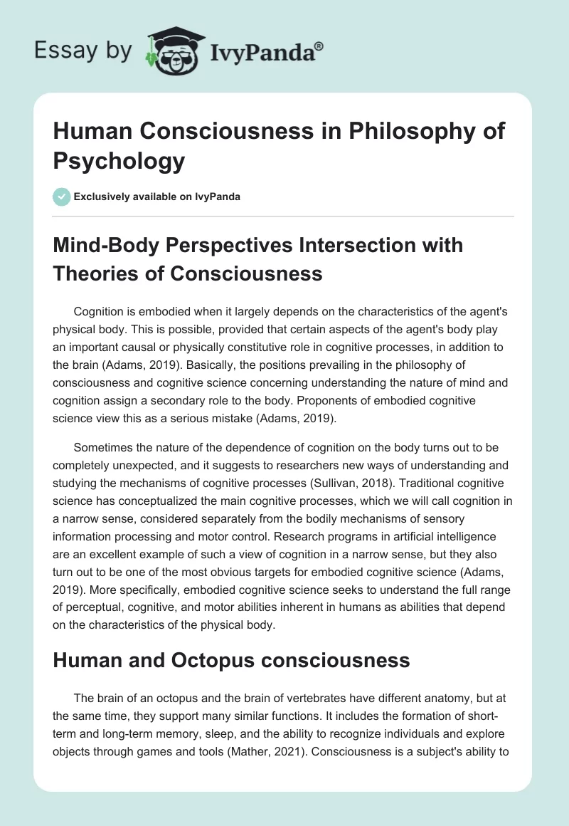 Human Consciousness in Philosophy of Psychology. Page 1