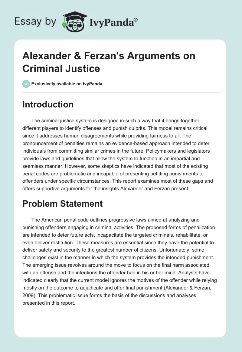 Alexander & Ferzan's Arguments on Criminal Justice. Page 1