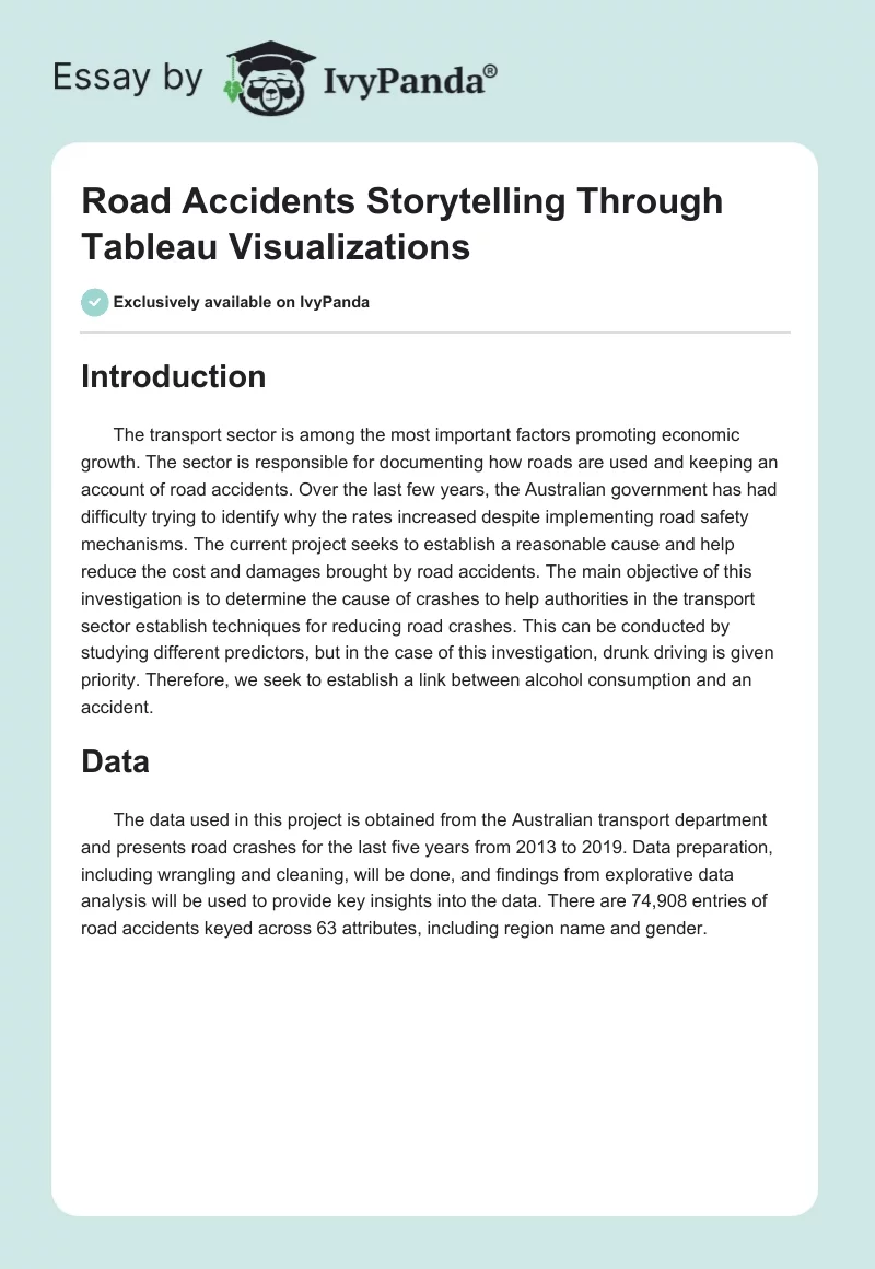Road Accidents Storytelling Through Tableau Visualizations. Page 1