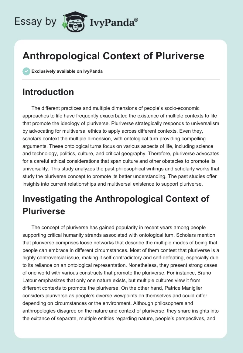 Anthropological Context of Pluriverse. Page 1