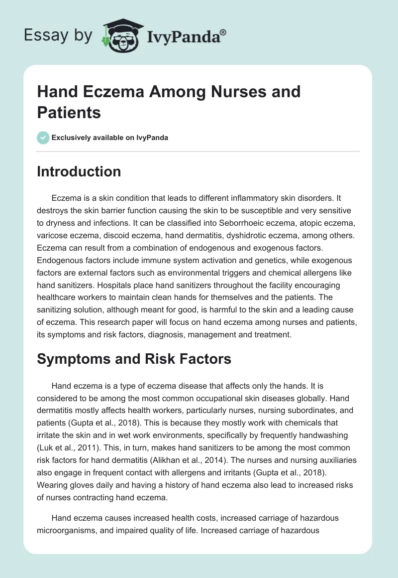 Hand Eczema Among Nurses and Patients. Page 1