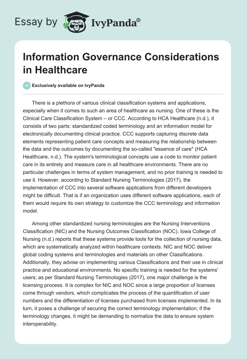 Information Governance Considerations in Healthcare. Page 1