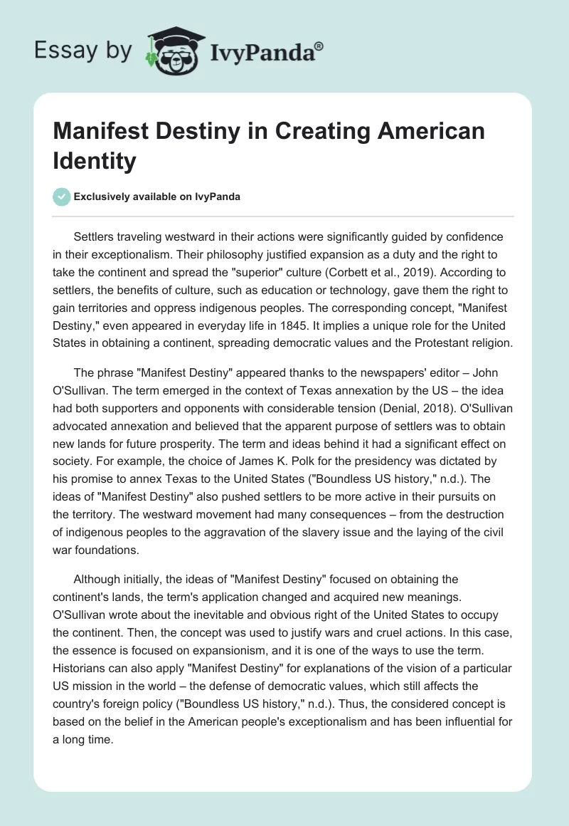 Manifest Destiny in Creating American Identity. Page 1