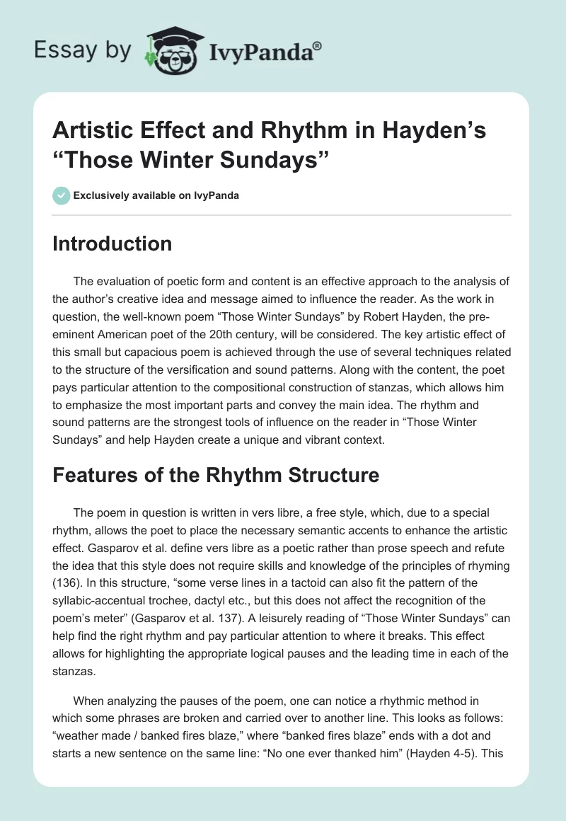 Artistic Effect and Rhythm in Hayden’s “Those Winter Sundays”. Page 1
