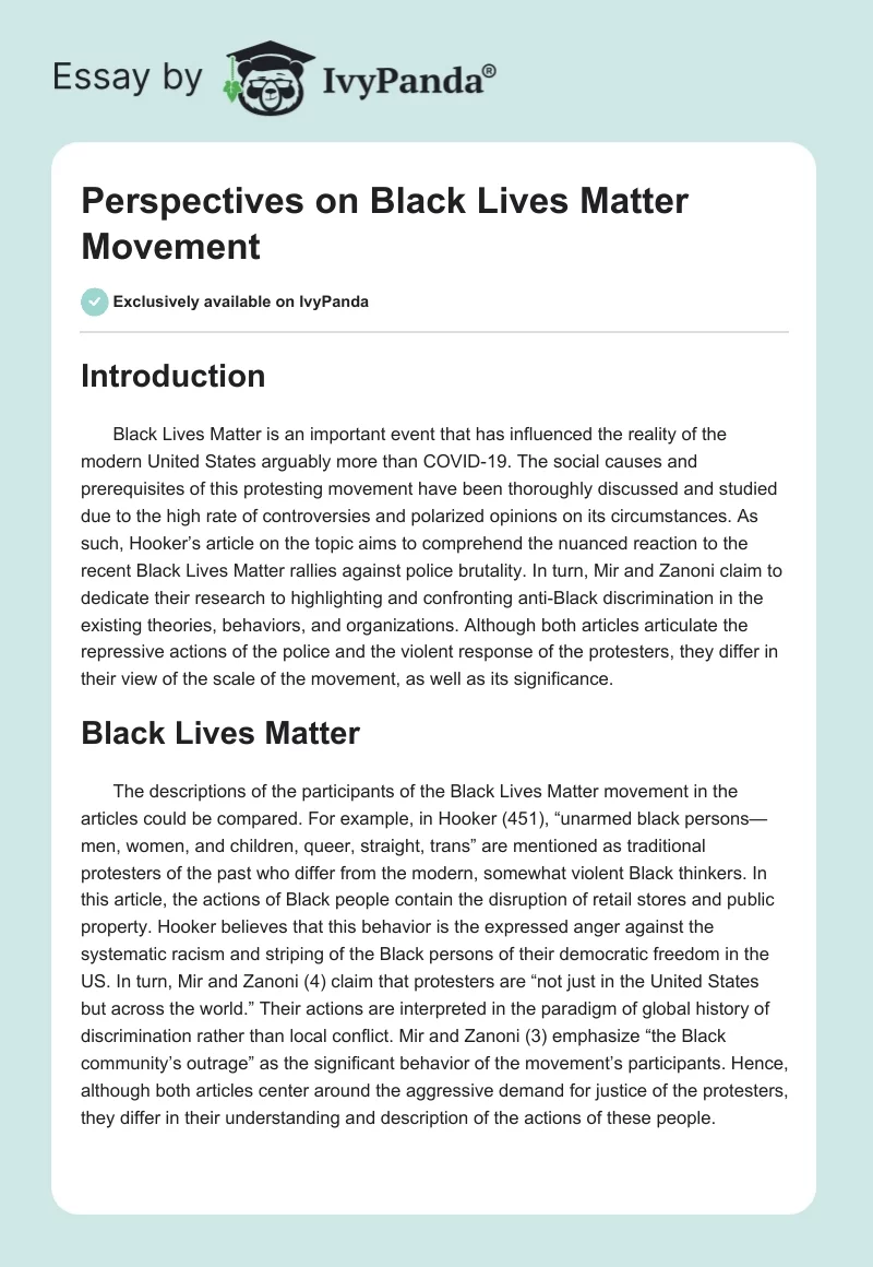 Perspectives on Black Lives Matter Movement. Page 1