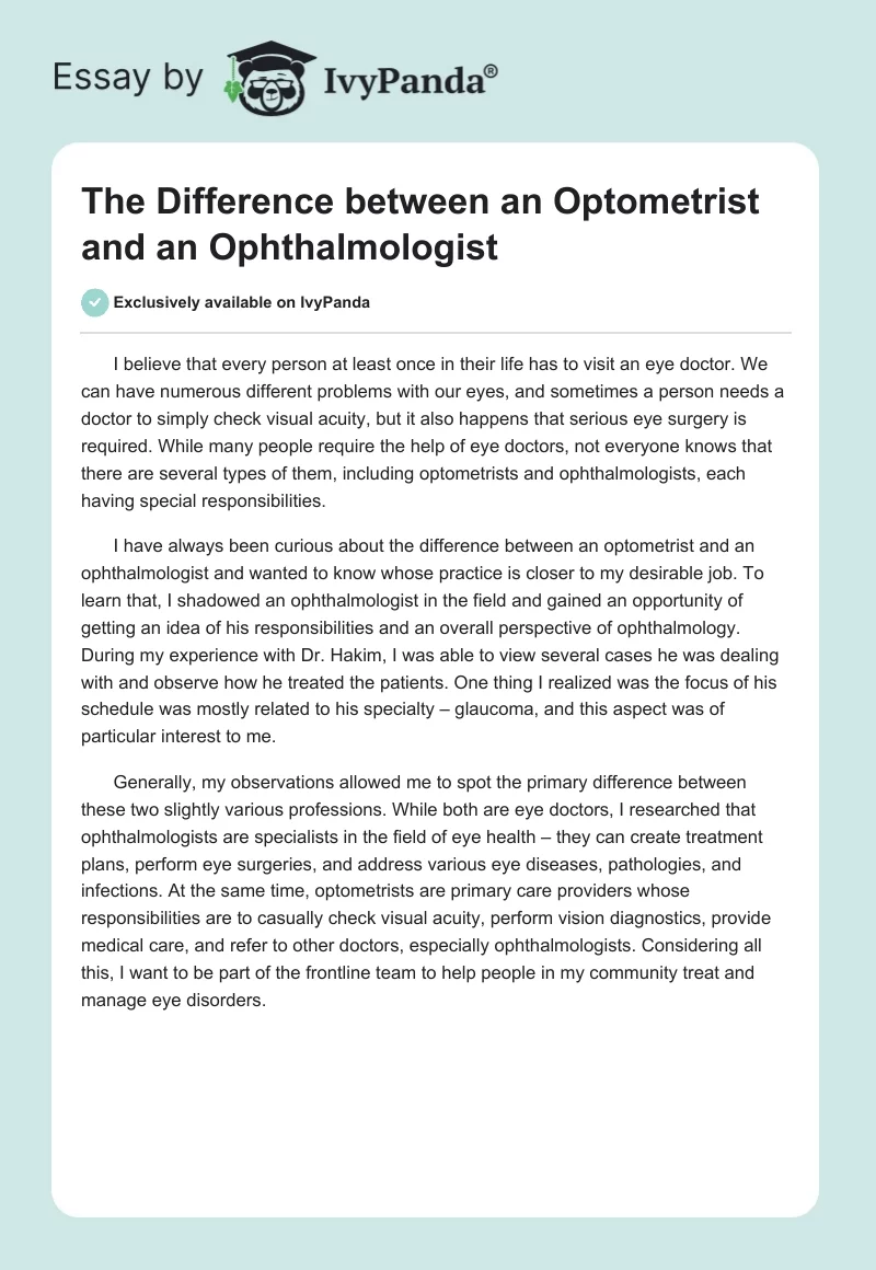 The Difference between an Optometrist and an Ophthalmologist. Page 1
