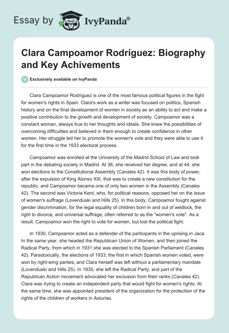 Clara Campoamor Rodríguez: Biography and Key Achivements. Page 1