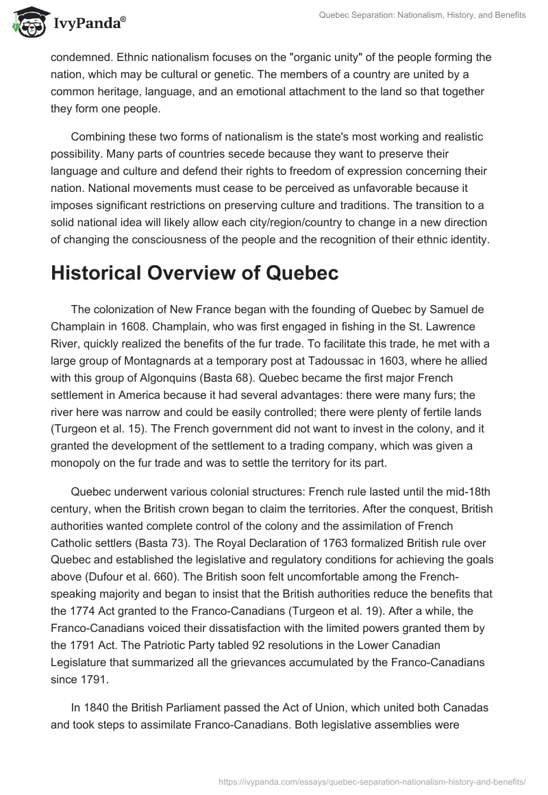 Quebec Separation: Nationalism, History, and Benefits. Page 2