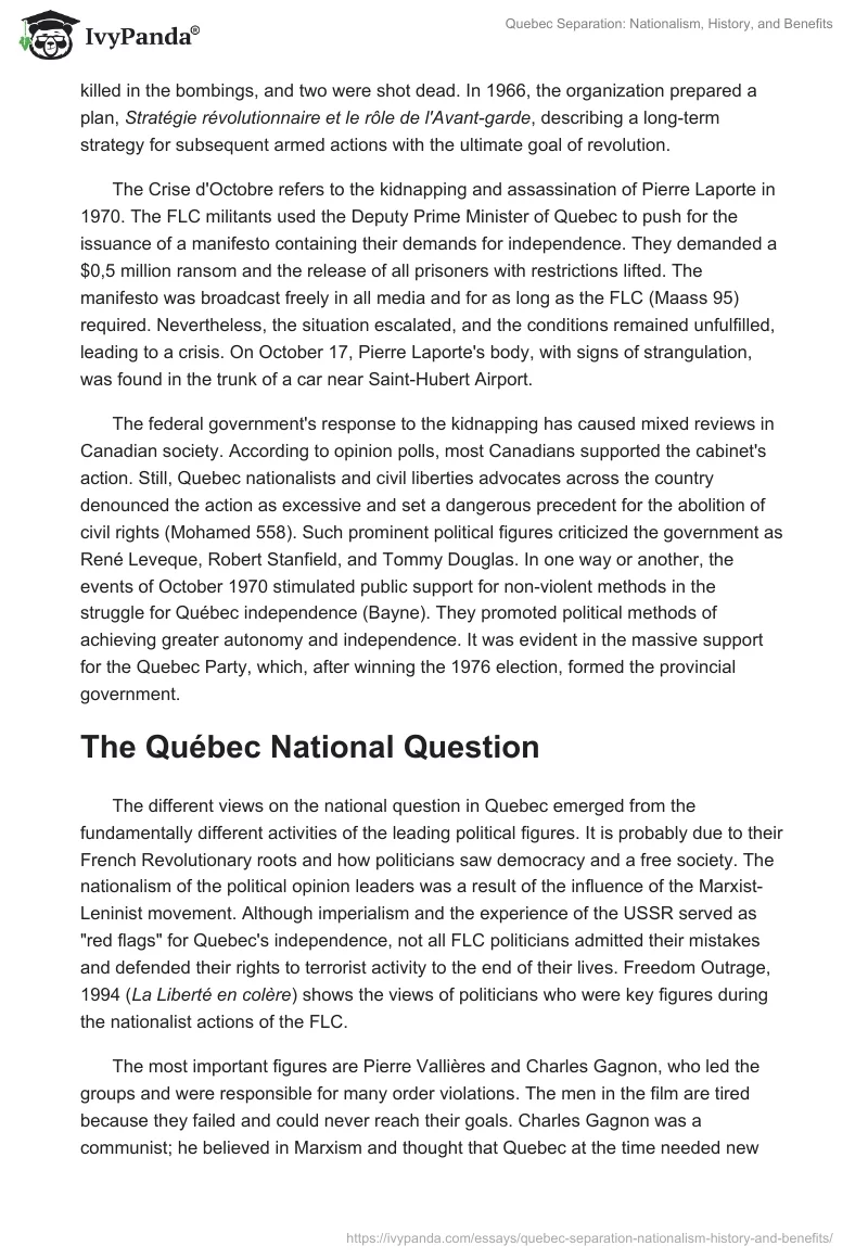 Quebec Separation: Nationalism, History, and Benefits. Page 4