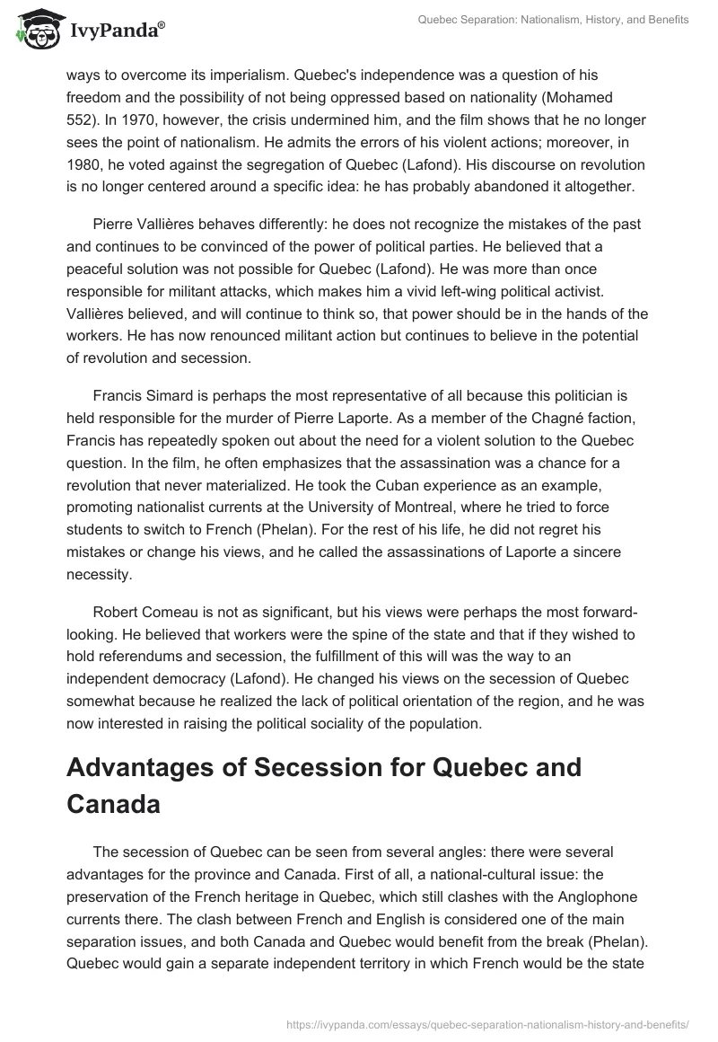 Quebec Separation: Nationalism, History, and Benefits. Page 5