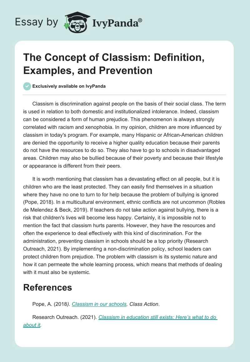 The Concept of Classism: Definition, Examples, and Prevention. Page 1