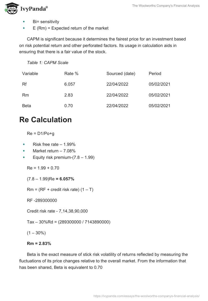 The Woolworths Company's Financial Analysis. Page 2