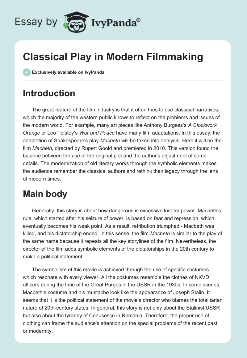 Classical Play in Modern Filmmaking. Page 1