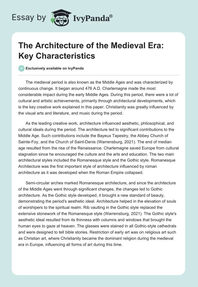The Architecture of the Medieval Era: Key Characteristics. Page 1