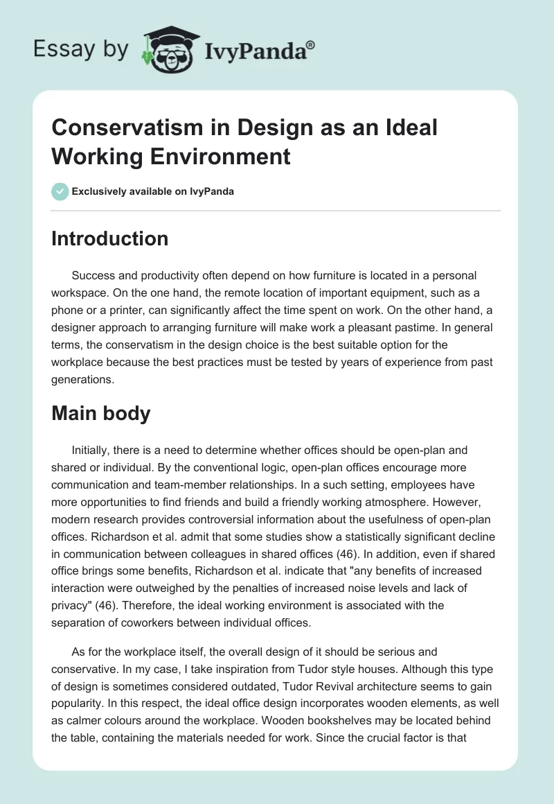 Conservatism in Design as an Ideal Working Environment. Page 1