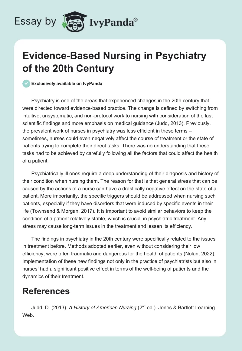 Evidence-Based Nursing in Psychiatry of the 20th Century. Page 1