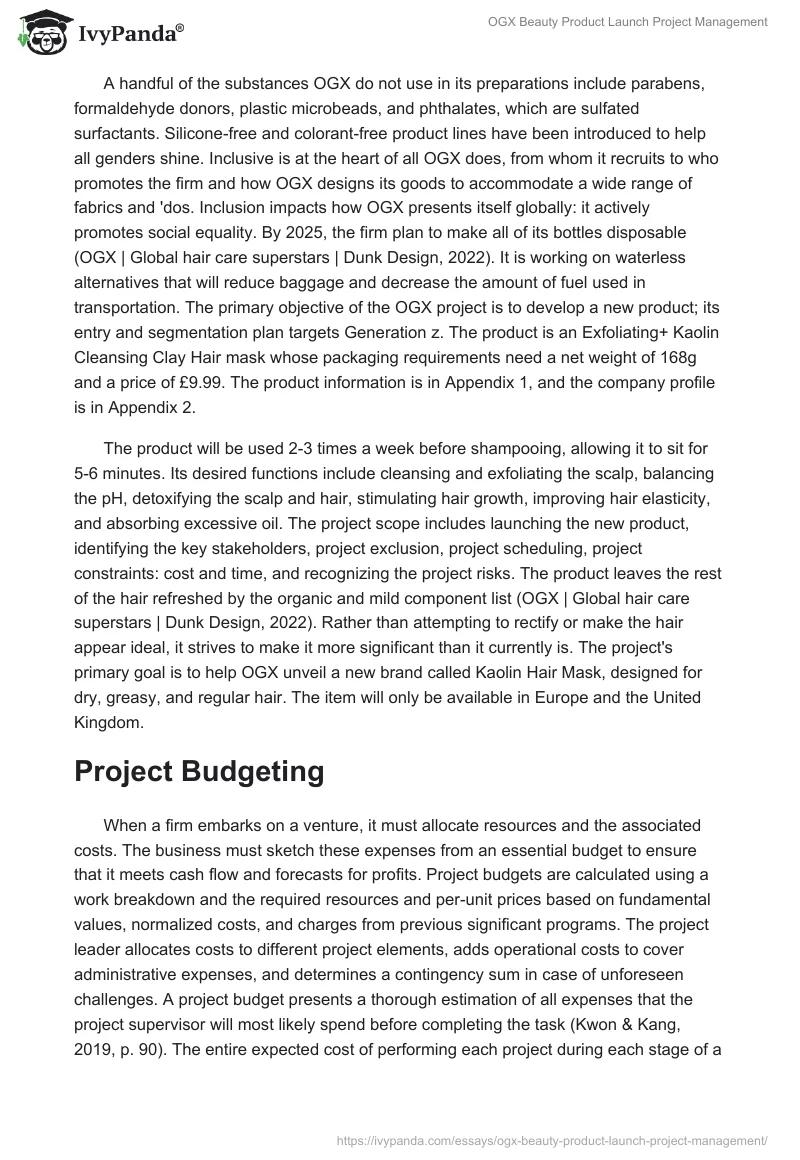 OGX Beauty Product Launch Project Management. Page 2