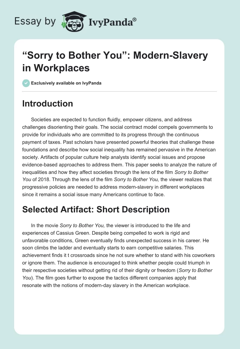 “Sorry to Bother You”: Modern-Slavery in Workplaces. Page 1