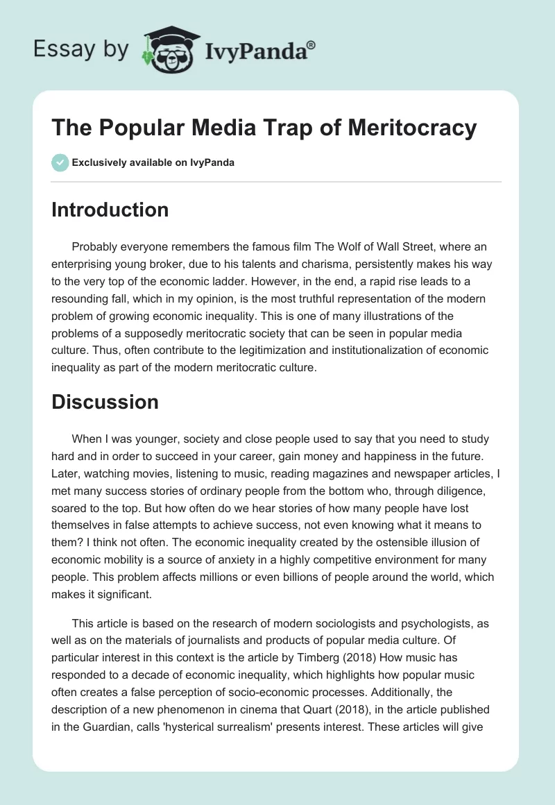 The Popular Media Trap of Meritocracy. Page 1