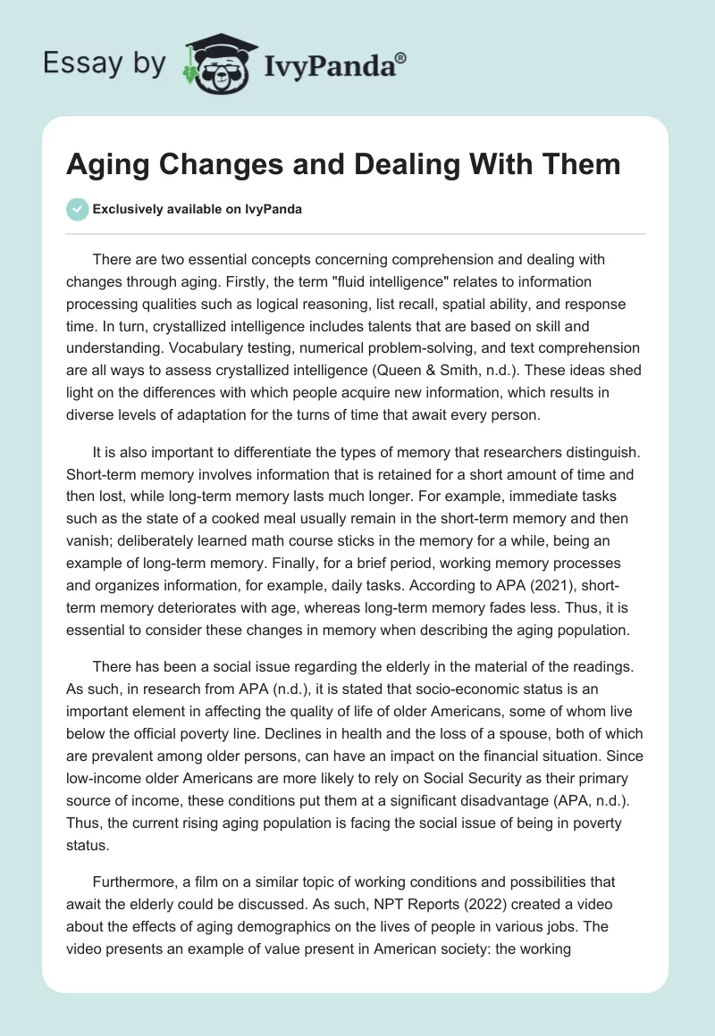 Aging Changes and Dealing With Them. Page 1