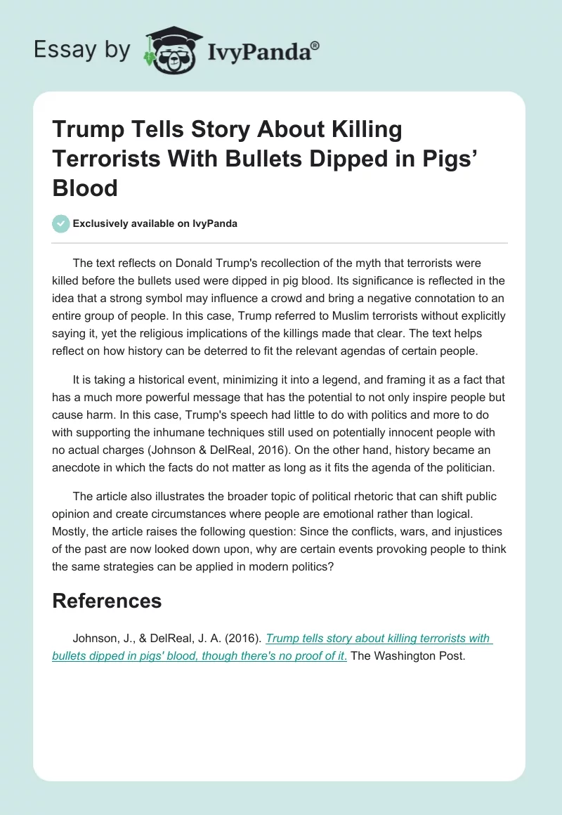 Trump Tells Story About Killing Terrorists With Bullets Dipped in Pigs’ Blood. Page 1