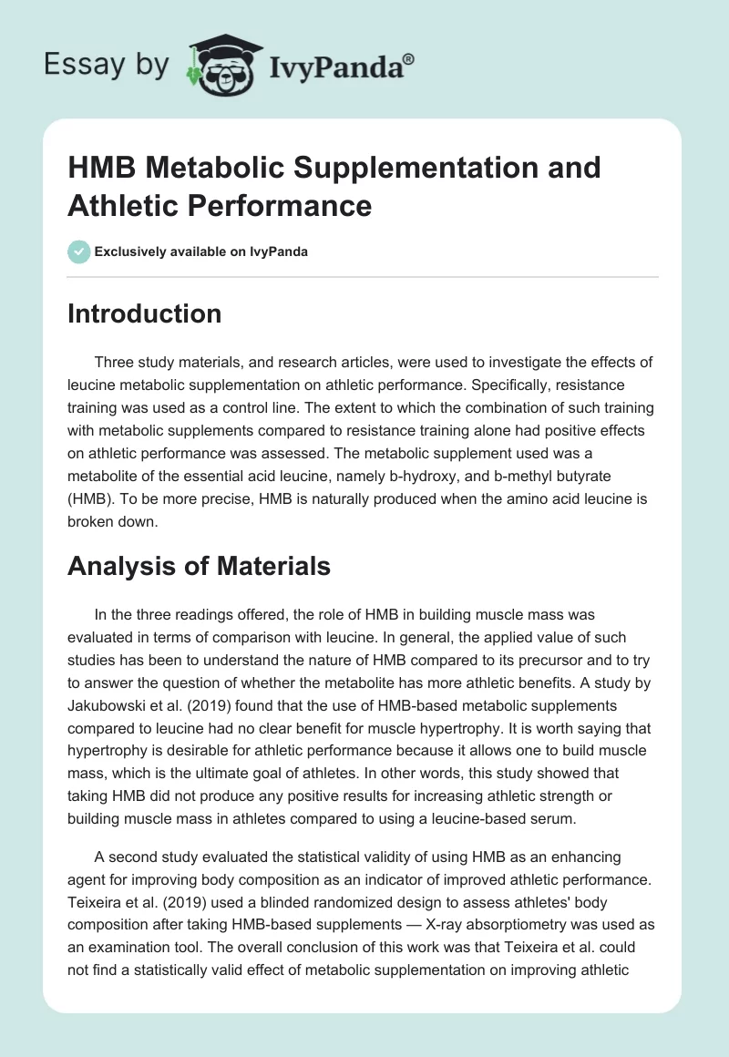 HMB Metabolic Supplementation and Athletic Performance. Page 1