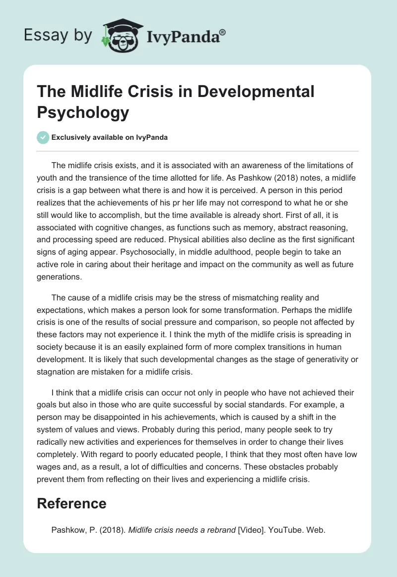 The Midlife Crisis in Developmental Psychology. Page 1