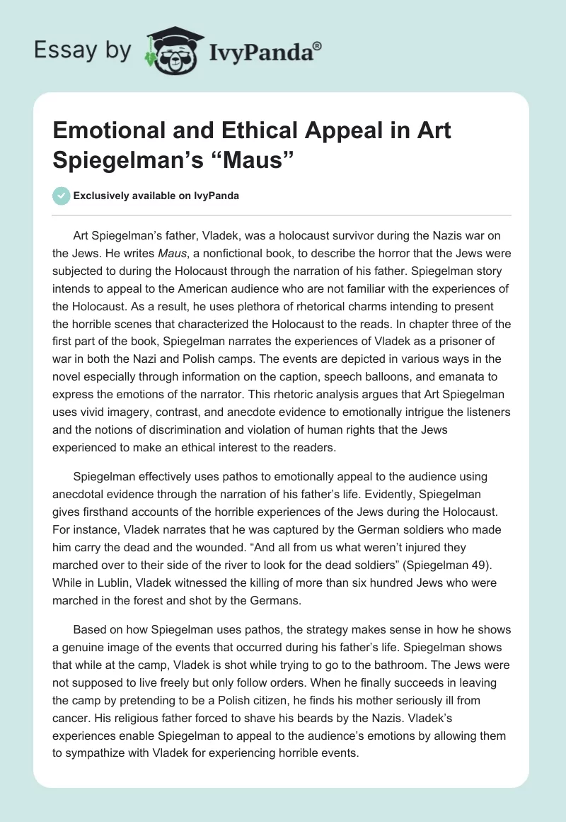 Emotional and Ethical Appeal in Art Spiegelman’s “Maus”. Page 1