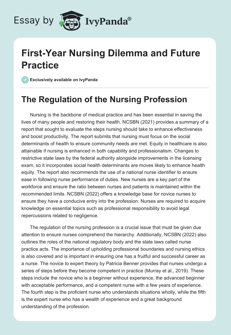 First-Year Nursing Dilemma and Future Practice. Page 1