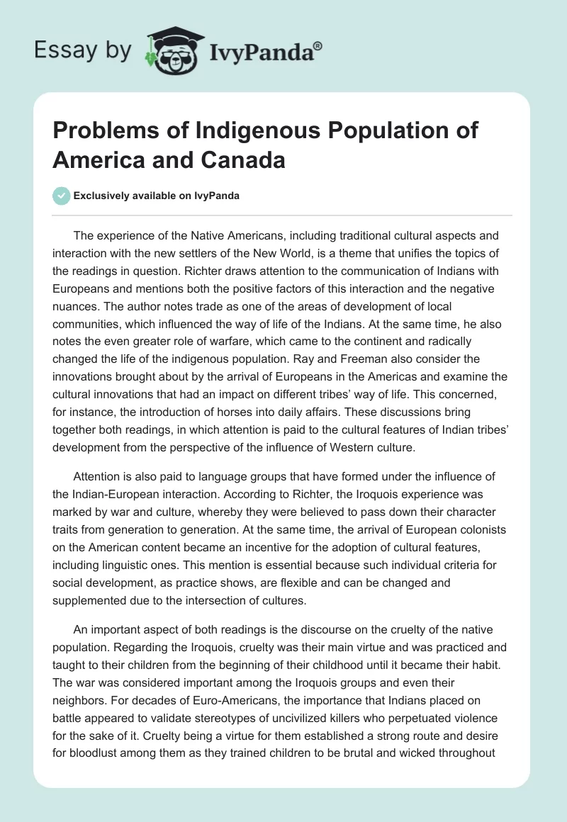 Problems of Indigenous Population of America and Canada. Page 1