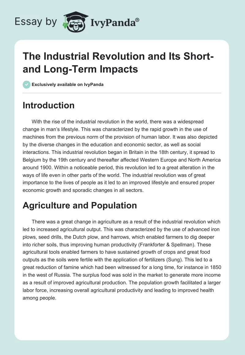 The Industrial Revolution and Its Short- and Long-Term Impacts. Page 1