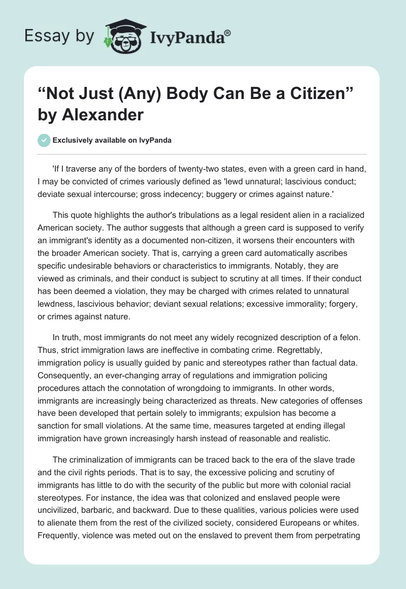 “Not Just (Any) Body Can Be a Citizen” by Alexander. Page 1